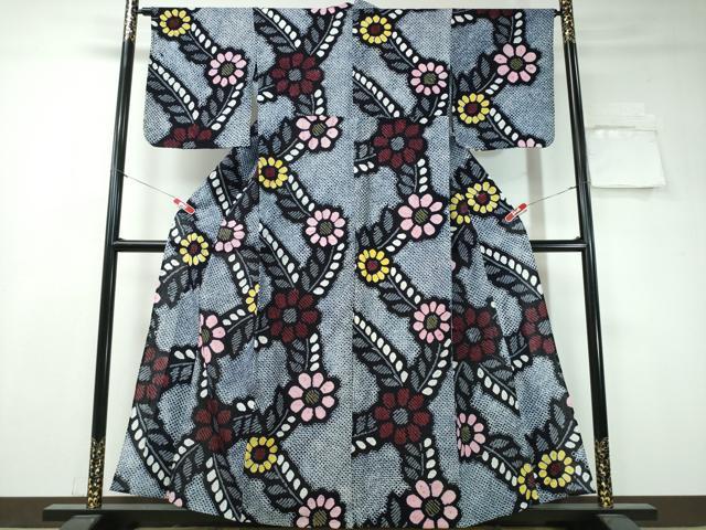 平和屋着物∴夏物 浴衣 有松鳴海絞り 枝葉花文 綿 逸品 CAAW1182ng