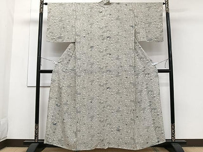 平和屋着物▽上質な小紋 単衣 型染め 流水花蝶文 正絹 逸品 CAAW1207xi