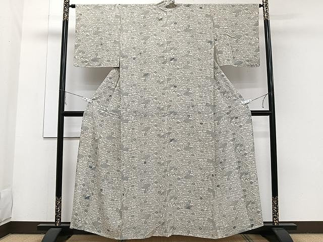 平和屋着物▽上質な小紋 単衣 型染め 流水花蝶文 正絹 逸品 CAAW1207xi