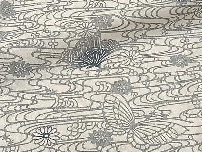 平和屋着物▽上質な小紋 単衣 型染め 流水花蝶文 正絹 逸品 CAAW1207xi