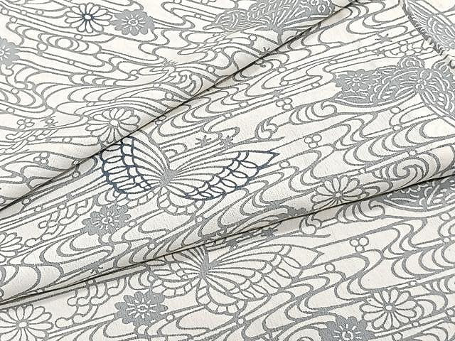 平和屋着物▽上質な小紋 単衣 型染め 流水花蝶文 正絹 逸品 CAAW1207xi