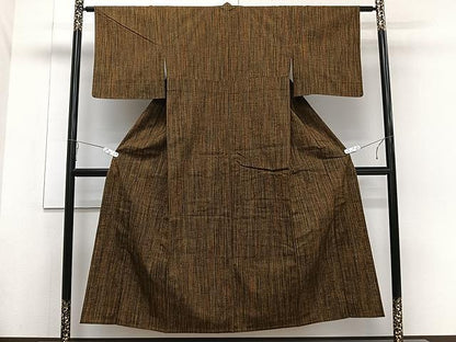 平和屋着物▽上質な紬　単衣　縞　正絹　逸品　CAAW1216xi