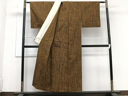 平和屋着物▽上質な紬　単衣　縞　正絹　逸品　CAAW1216xi