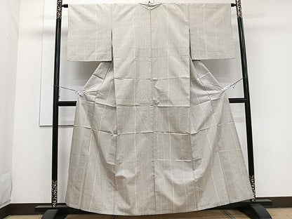 平和屋着物▽上質な紬 単衣 縞 正絹 逸品 CAAW1219xi