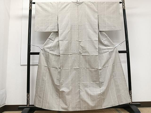 平和屋着物▽上質な紬 単衣 縞 正絹 逸品 CAAW1219xi