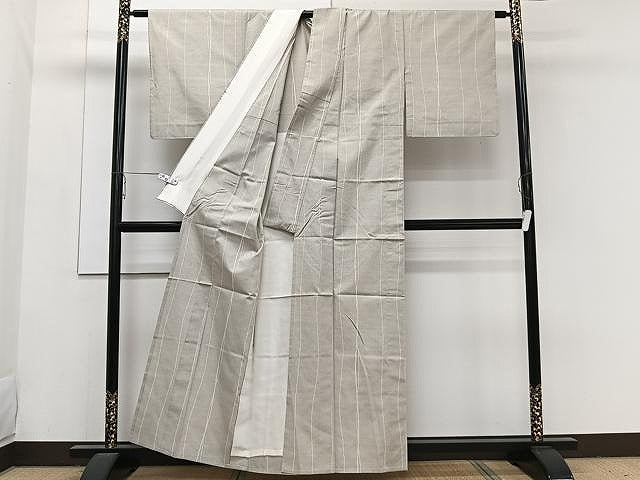 平和屋着物▽上質な紬 単衣 縞 正絹 逸品 CAAW1219xi