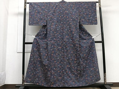 平和屋着物▽上質な紬 単衣 草花文 正絹 逸品 CAAW1220xi