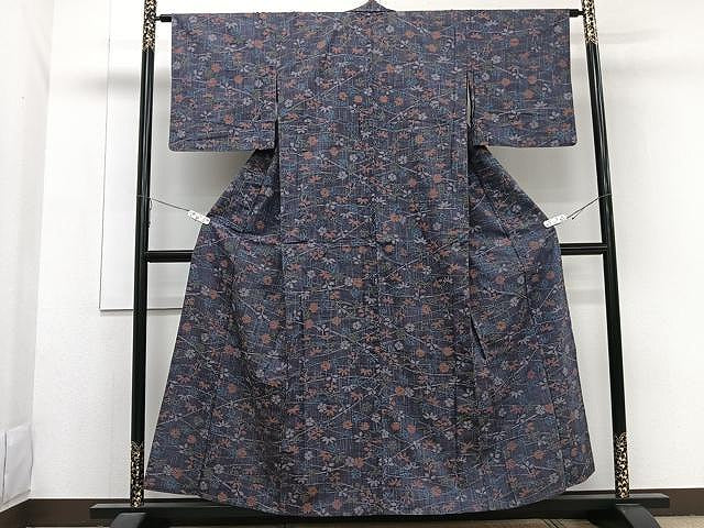 平和屋着物▽上質な紬 単衣 草花文 正絹 逸品 CAAW1220xi