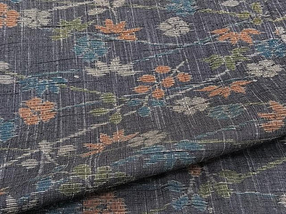平和屋着物▽上質な紬 単衣 草花文 正絹 逸品 CAAW1220xi