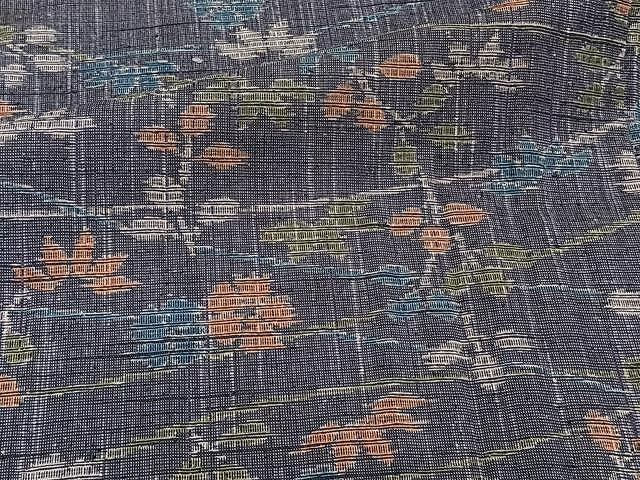平和屋着物▽上質な紬 単衣 草花文 正絹 逸品 CAAW1220xi
