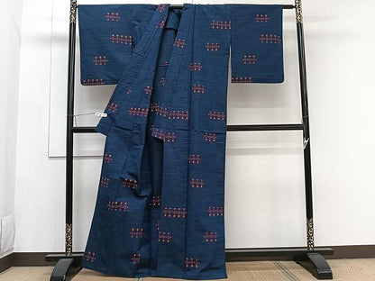 平和屋着物▽上質な紬 単衣 幾何学文 正絹 逸品 CAAW1221xi