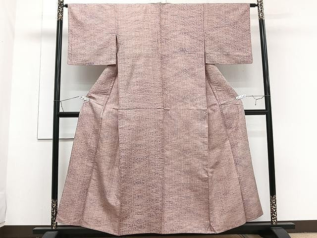平和屋着物▽上質な紬 単衣 格子柄 正絹 逸品 CAAW1222xi