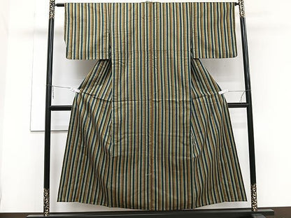 平和屋着物▽上質な紬 単衣 縞 正絹 逸品 CAAW1223xi