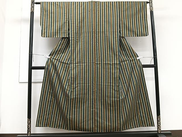 平和屋着物▽上質な紬 単衣 縞 正絹 逸品 CAAW1223xi