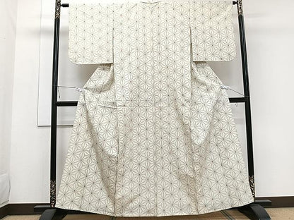 平和屋着物▽上質な紬 単衣 麻の葉文様 正絹 逸品 CAAW1227xi