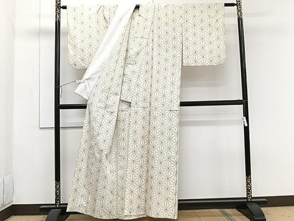 平和屋着物▽上質な紬 単衣 麻の葉文様 正絹 逸品 CAAW1227xi