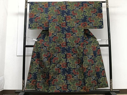 平和屋着物▽上質な紬 単衣 舞花文 正絹 逸品 未使用 CAAW1228xi