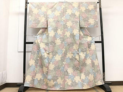 平和屋着物▽上質な紬 単衣 楓文 正絹 逸品 CAAW1231xi