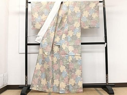 平和屋着物▽上質な紬 単衣 楓文 正絹 逸品 CAAW1231xi