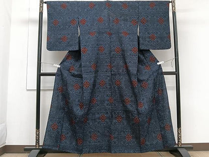 平和屋着物▽結城紬 単衣 結城縮 亀甲花文 正絹 逸品 CAAW1232xi