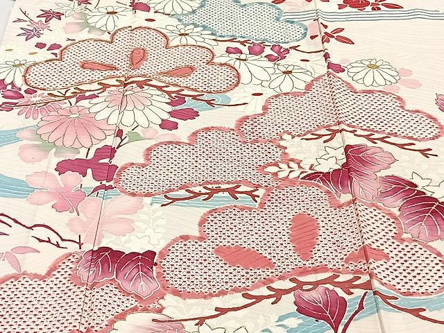 平和屋着物▽訪問着 単衣 駒刺繍 流水草花文 金彩 正絹 逸品 CAAW1234xi