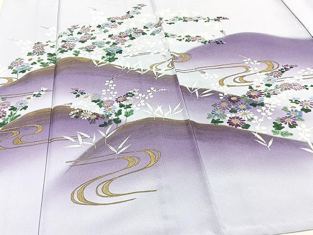 平和屋着物▽訪問着 単衣 草花文 金彩 洗える着物 CAAW1237xi