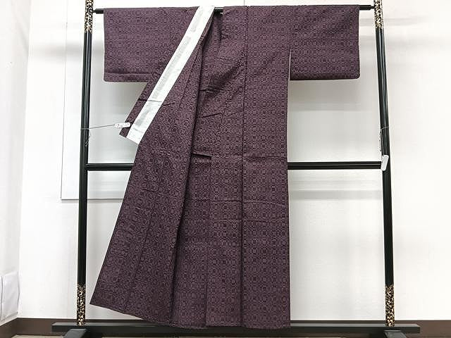 平和屋着物▽上質な紬 単衣 格子 正絹 逸品 CAAW1242xi