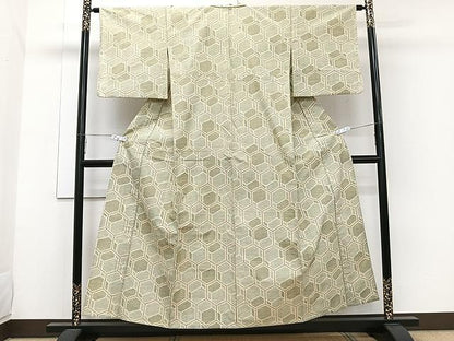 平和屋着物▽上質な紬 単衣 亀甲文 正絹 逸品 CAAW1243xi