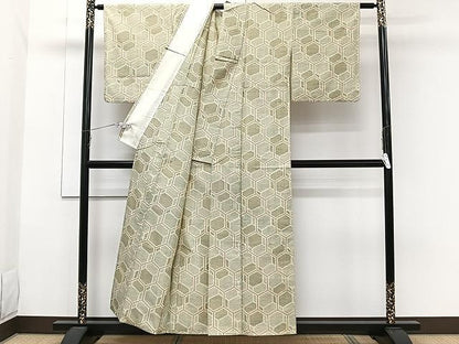 平和屋着物▽上質な紬 単衣 亀甲文 正絹 逸品 CAAW1243xi