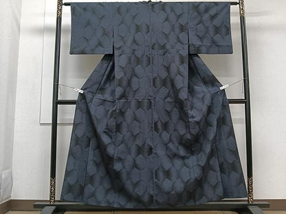 平和屋着物▽本塩沢 単衣 110亀甲 亀甲文 正絹 逸品 CAAW1244xi