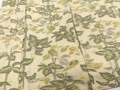 平和屋着物▽上質な紬 単衣 枝葉文 正絹 逸品 CAAW1245xi