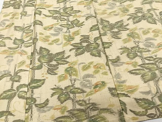 平和屋着物▽上質な紬 単衣 枝葉文 正絹 逸品 CAAW1245xi