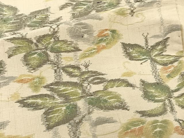 平和屋着物▽上質な紬 単衣 枝葉文 正絹 逸品 CAAW1245xi
