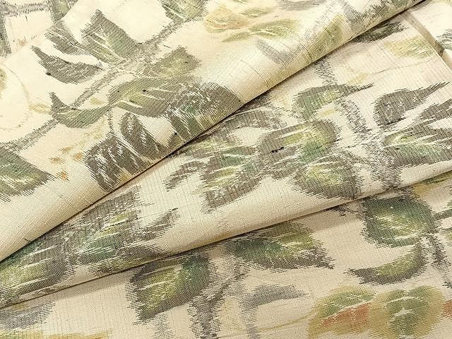 平和屋着物▽上質な紬 単衣 枝葉文 正絹 逸品 CAAW1245xi
