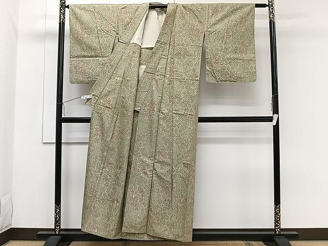 平和屋着物▽上質な紬　単衣　草花文　正絹　逸品　CAAW1246xi