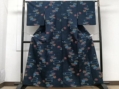 平和屋着物▽上質な紬　単衣　竜田川　正絹　逸品　CAAW1247xi