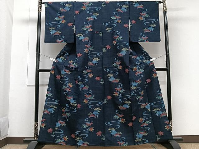 平和屋着物▽上質な紬　単衣　竜田川　正絹　逸品　CAAW1247xi
