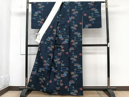 平和屋着物▽上質な紬　単衣　竜田川　正絹　逸品　CAAW1247xi