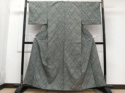 平和屋着物▽上質な紬 単衣 網目文 正絹 逸品 CAAW1258xi