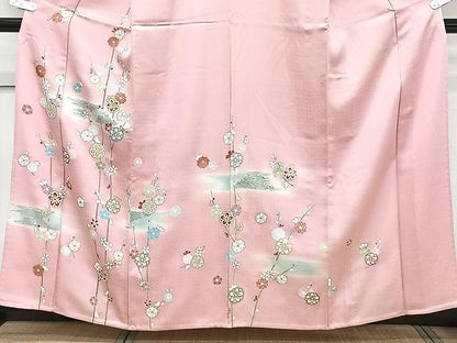 平和屋着物▽訪問着 単衣 駒刺繍 枝花文 金彩 正絹 逸品 CAAW1259xi