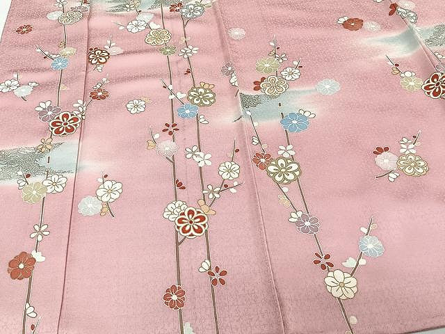 平和屋着物▽訪問着 単衣 駒刺繍 枝花文 金彩 正絹 逸品 CAAW1259xi