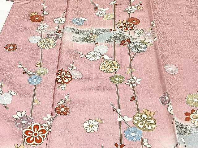 平和屋着物▽訪問着 単衣 駒刺繍 枝花文 金彩 正絹 逸品 CAAW1259xi