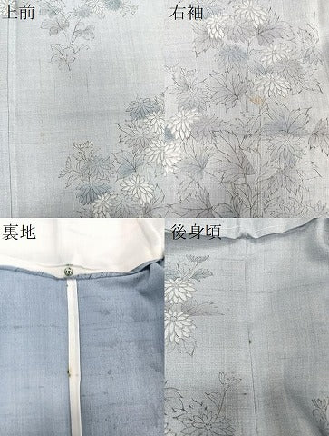 平和屋着物▽上質な紬 単衣 手描き 草花文 正絹 逸品 CAAW1262xi