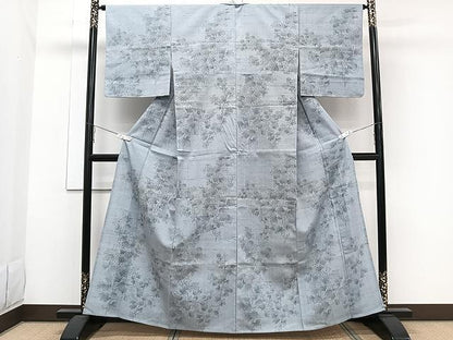平和屋着物▽上質な紬 単衣 手描き 草花文 正絹 逸品 CAAW1262xi