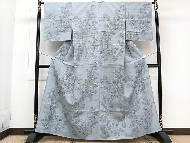 平和屋着物▽上質な紬 単衣 手描き 草花文 正絹 逸品 CAAW1262xi