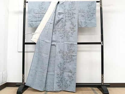 平和屋着物▽上質な紬 単衣 手描き 草花文 正絹 逸品 CAAW1262xi