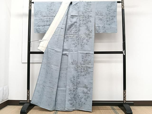 平和屋着物▽上質な紬 単衣 手描き 草花文 正絹 逸品 CAAW1262xi