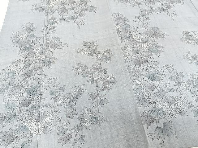 平和屋着物▽上質な紬 単衣 手描き 草花文 正絹 逸品 CAAW1262xi