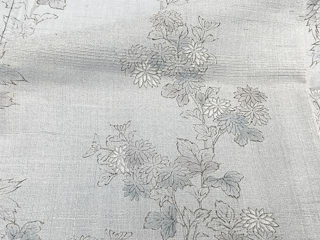 平和屋着物▽上質な紬 単衣 手描き 草花文 正絹 逸品 CAAW1262xi