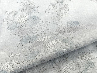 平和屋着物▽上質な紬 単衣 手描き 草花文 正絹 逸品 CAAW1262xi
